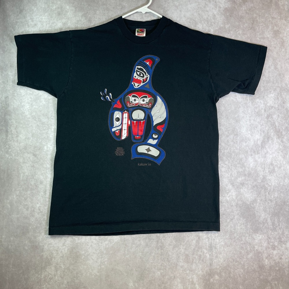 VINTAGE KaKaw'in Orca Shirt Adult XL Black Indigenous Graphic Tee Single Stitch